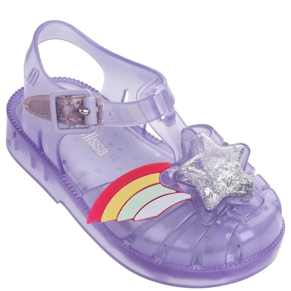 Mini Melissa Toddler Girls Sandal Size 5 Glitter Rainbow Star Possession II NIB